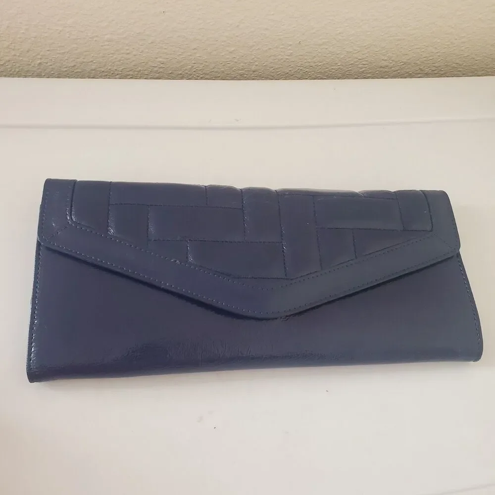 Hobo International Navy Blue Patent Leather Quilted Clutch Wallet Wristlet Organ